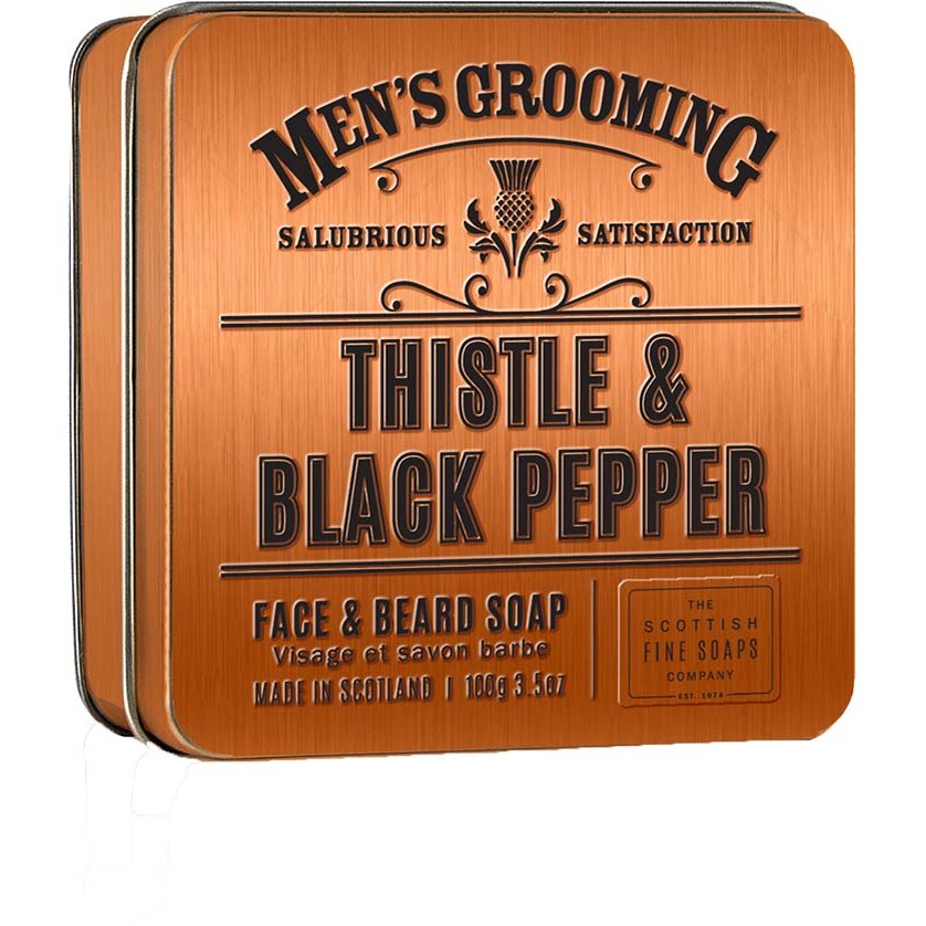 Scottish Fine Soaps Thistle & Black Pepper Face & Beard Soap in a Tin 100g