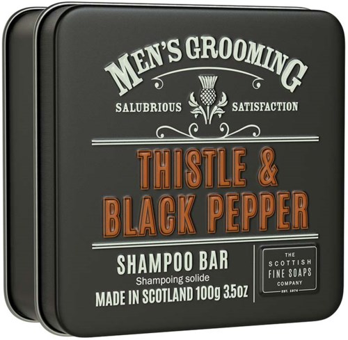 The Scottish Fine Soaps Thistle & Black Pepper Shampoo Bar in a Tin 100 g