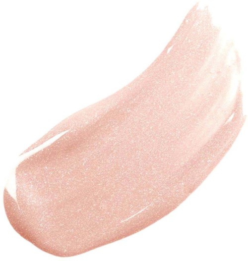 Een zachte roze penseelstreek met glitters op een witte achtergrond.