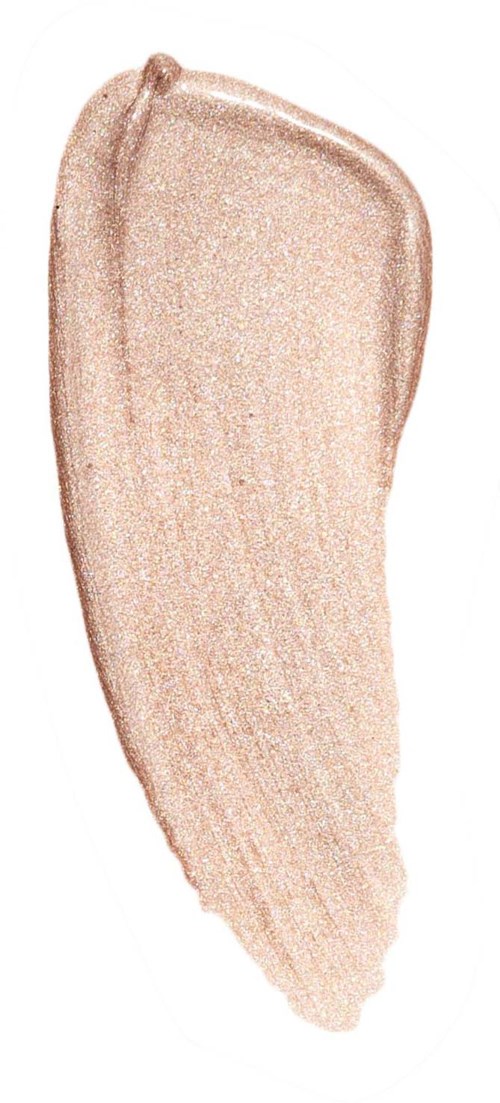 En lys, skimrende beige makeupprøve med en glat, buet form.