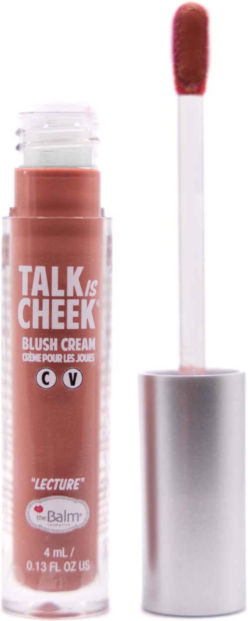 Læbepommetub med lyserød nuance og applikator. Indeholder rouge-creme med talk og cheek-mærke.