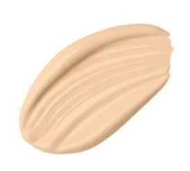 En beige, krämig klick med släta, vågiga streck. Ser ut som en foundation eller concealer i ett skönhetsprodukt.