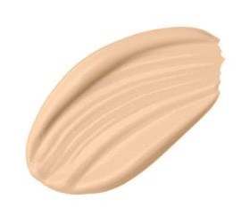 En klutt av beige smink eller kräm med penseldrag och en böjd form.