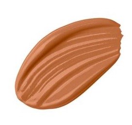 En brun mandel med synliga linjer, oval form, slät yta och något spetsiga ändar.