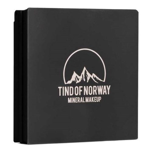 Musta laatikko, jossa on valkoinen vuorijono ja teksti: Tind of Norway Mineral Makeup.