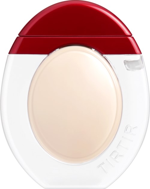 A round white device with a red lid, labeled TIRTIR, appears to be a skincare or cosmetic product container.