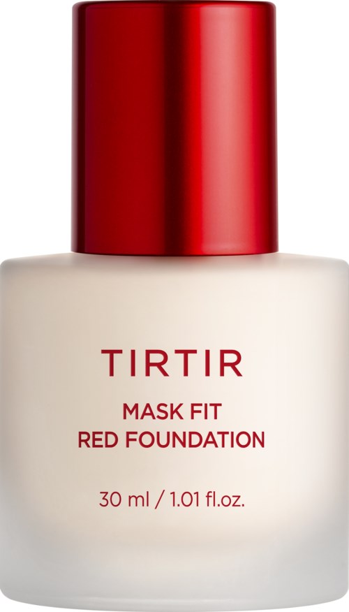 En flaska Tirtir Mask Fit Red Foundation med röd kork och enkel etikett.