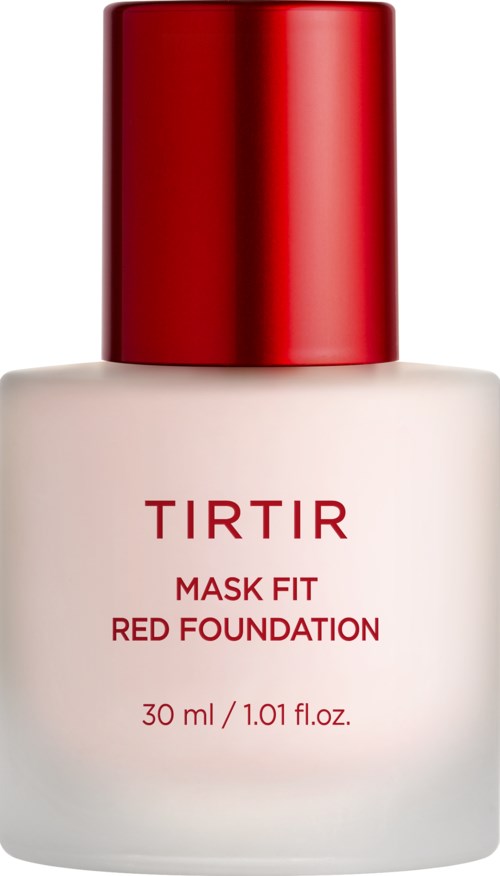 Een witte fles met een rood deksel met TIRTIR Mask Fit Red Foundation, 30 ml of 1,01 fl oz.