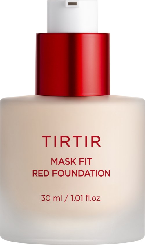TIRTIR Mask Fit roter Foundation-Flasche mit rotem Deckel und weißem Körper.