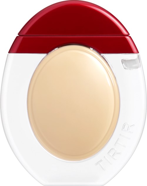 A Tamagotchi virtual pet device with a red top, white body, and a beige oval screen.