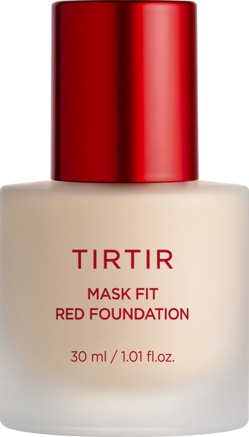 Eine Flasche mit weißem Körper und rotem Deckel, beschriftet TIRTIR Mask Fit Red Foundation, 30 ml.