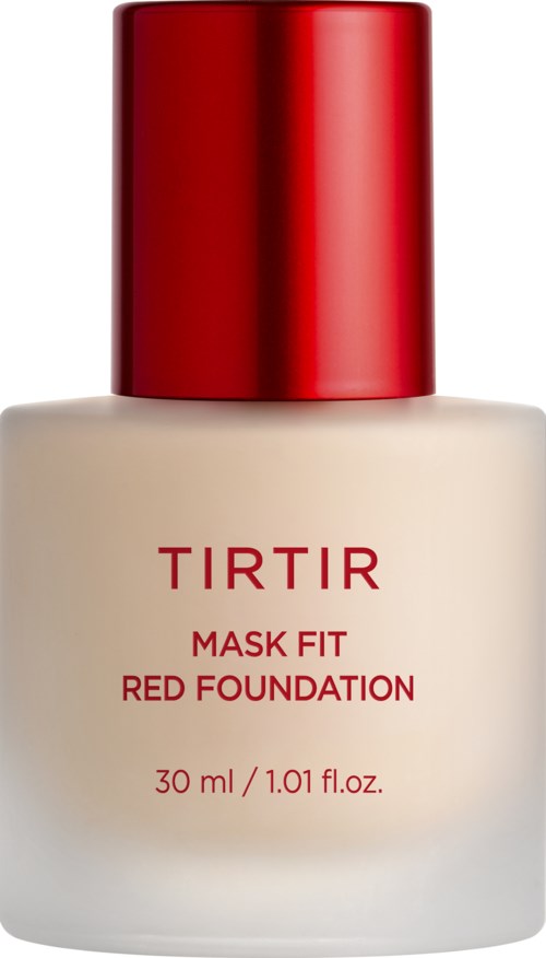 Eine Flasche TIRTIR Mask Fit Red Foundation mit rotem Deckel und weißem Körper.