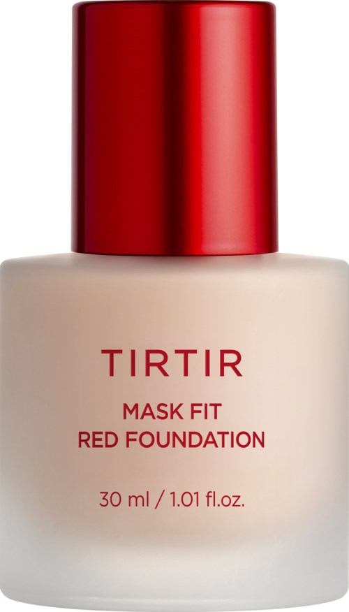 Eine Flasche mit rotem Deckel und beigem Körper, Beschriftung TIRTIR Mask Fit Red Foundation, 30 ml.