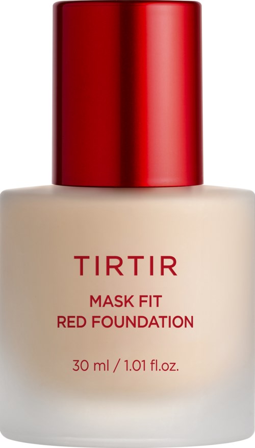 Eine Flasche TIRTIR Mask Fit Red Foundation mit rotem Verschluss, enthält 30 ml Make-up.