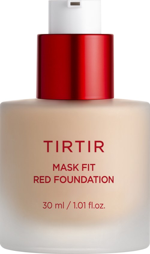 Eine Flasche Tirtir Mask Fit Red Foundation, 30 ml, mit weißem Körper, rotem Deckel und einfachem Text.