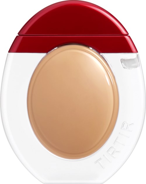 A container with a red lid, white body, and a beige push button labeled TIRR.