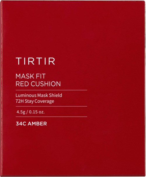 Rood verpakkingsontwerp voor een Tirtir masker met productgegevens in witte tekst.