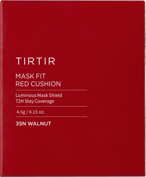 Rood doos met witte tekst die een maskerproduct beschrijft, functies, gewicht en tint.