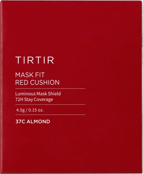 Rood doosje met witte tekst die een make-up masker genaamd TIRTIR met amandel smaak adverteert.