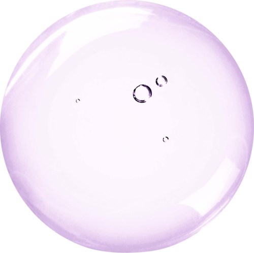 Een ronde, paarse zeep met kleine bellen erin.