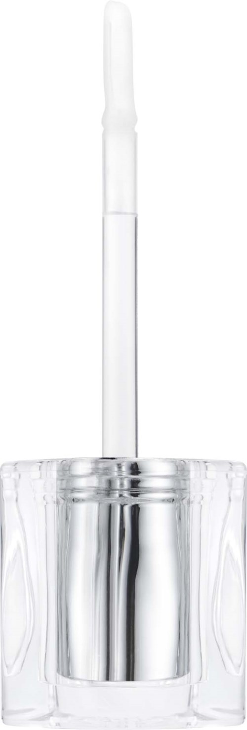 Et klart glas med en hvid pind eller stang inde i, måske et kosmetik- eller skønhedsprodukt.