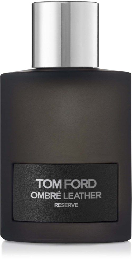 Tom Ford Ombré Leather Reserve perfume bottle with black matte finish and silver cap.