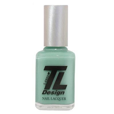 En flaska nagellack i mintgrönt med silverlock, märkt 'T.C. Design' och 'Nail Lacquer.'