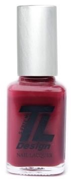 En rosa nagellackflaska med vit lock och en designlogga på fronten.