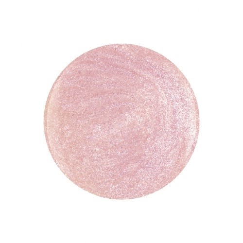 En stor rosa, glitterig, rund form med en texturerad yta som liknar en pärla eller boll.