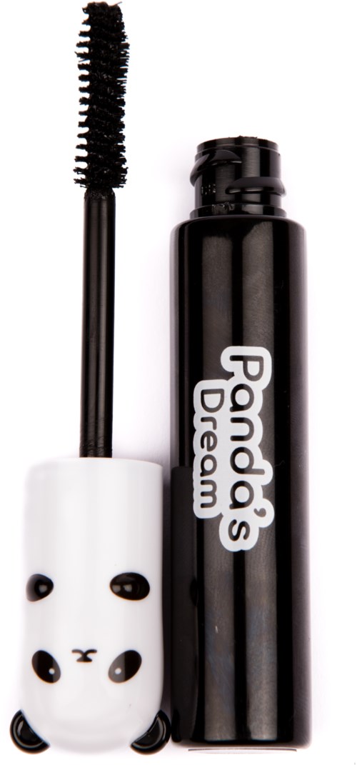 Eine Panda-inspirierte Mascara mit aufgemachtem Bürstchen, zeigt ein süßes Panda-Gesicht auf dem weißen Teil.