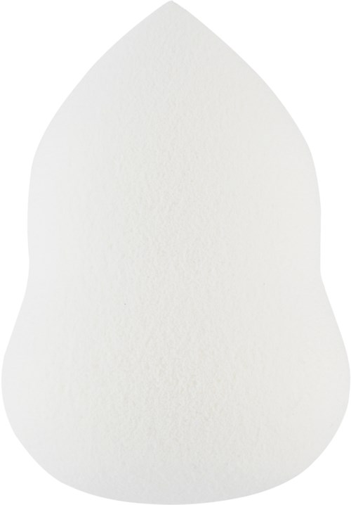 Ein weißer Make-up-Schwamm mit rundem oberen Teil und breiter Basis.