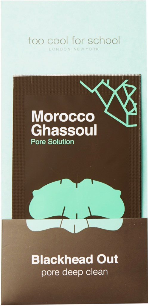 Tuotepaketti, jonka nimet ovat Morocco Ghassoul ja Blackhead Out, tarkoitettu syväporeiden puhdistukseen, Too Cool for School.