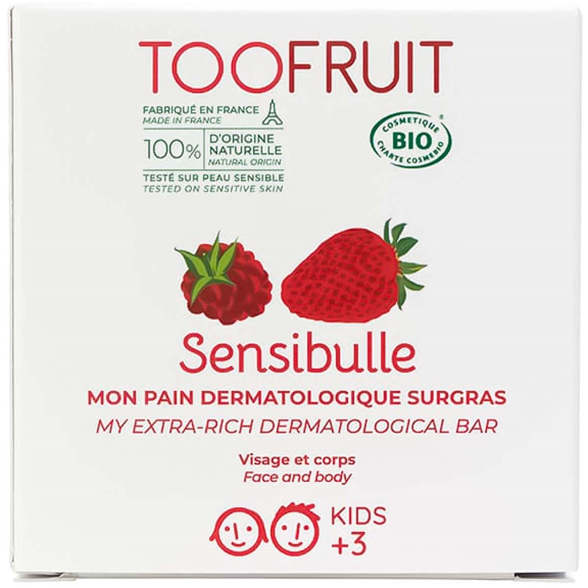 Läs mer om TOOFRUIT Sensibulle Dermatological Bar Strawberry-Raspberry 85 g