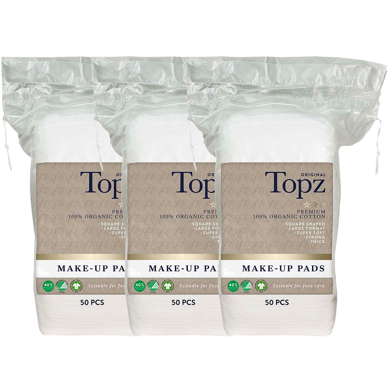 Läs mer om Topz Cosmetics Square Make-Up Pads 3-Pack