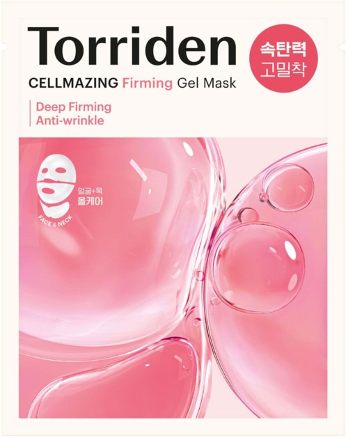 Verpackung des Torriden Cellmazing Festigungs-Gel-Maske mit rosa Blasen und koreanischem Text.