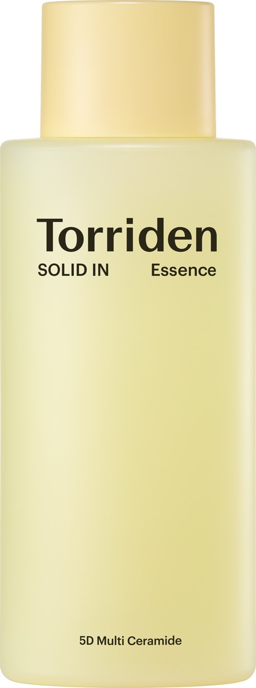 Kermainen pullo, jossa lukee 'Torriden SOLID IN Essence' ja keltainen kansi.