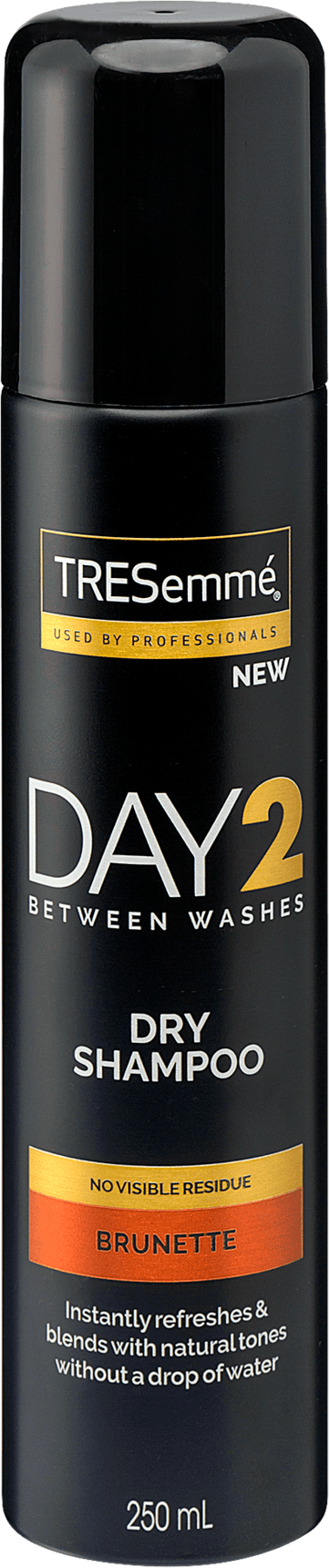 Black shampoo bottle with yellow and white text, labeled for brunettes, 250 mL size.