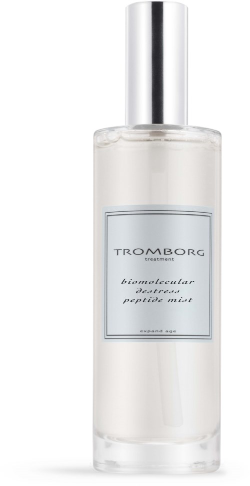 En gennemsigtig flaske med sølvkapsel mærket 'TROMBORG' og 'biomolekylært destruktivt peptidnegl'.