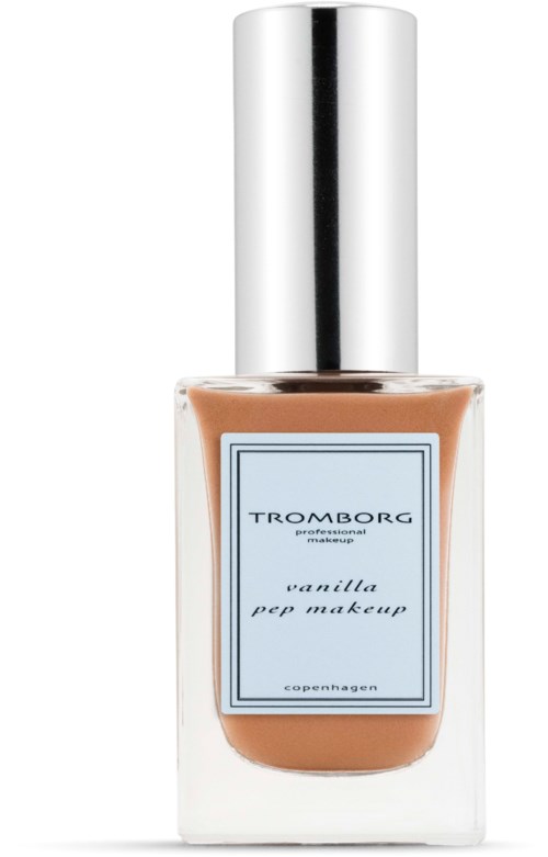 Nail polish bottle with a silver cap and a label that says Vanilla Pop Makeup.