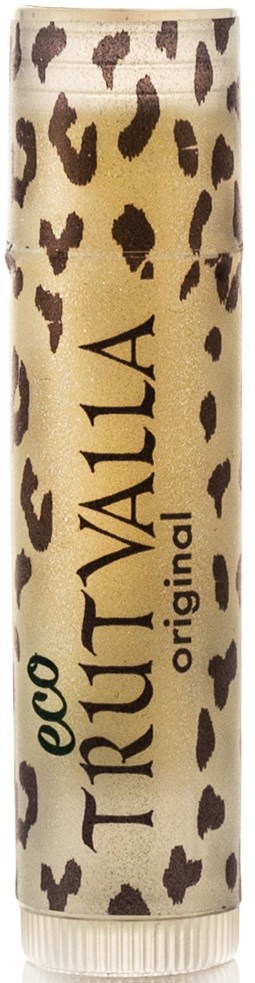 Kleine Tube Lippenbalsam mit Leopardenmuster und Text 'Eco Tritivalia Original'.