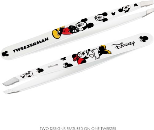 To hvite pinsetter med Mickey Mouse-design, med forskjellige Mickey-bilder og Disney-logoer.
