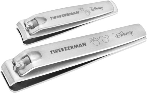 Two metal nail clippers with "TWEZERMAIN" text and Disney Mickey Mouse logo engraved.