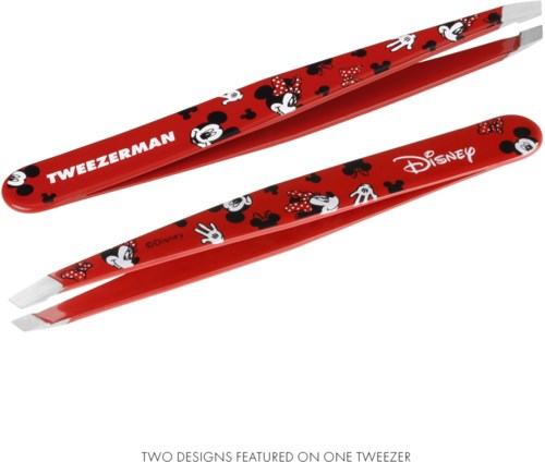 Røde pinsett med Disney- og Minnie Mouse-design, med tegneseriefigurer og lekne mønstre.
