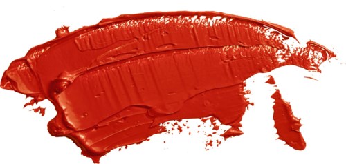 Punainen maalausvedos valkoisella ja mustalla taustalla. Vedos on leveä ja teksturoitu.