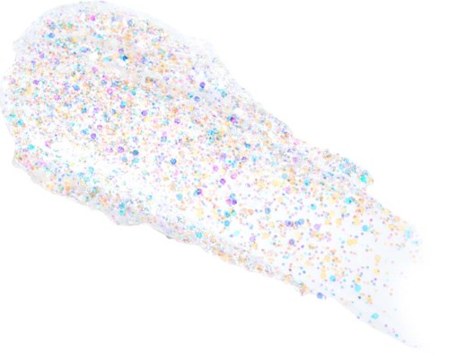 Colorful, glittery slime with a spread-out, irregular shape and multicolored tiny sparkles.