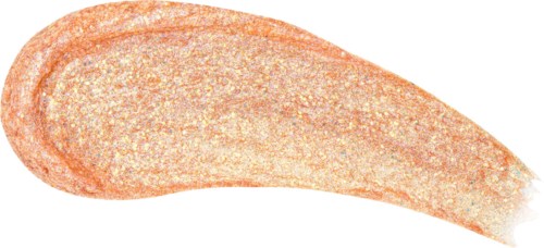 A swatch of peach-colored glittery makeup with a teardrop shape.