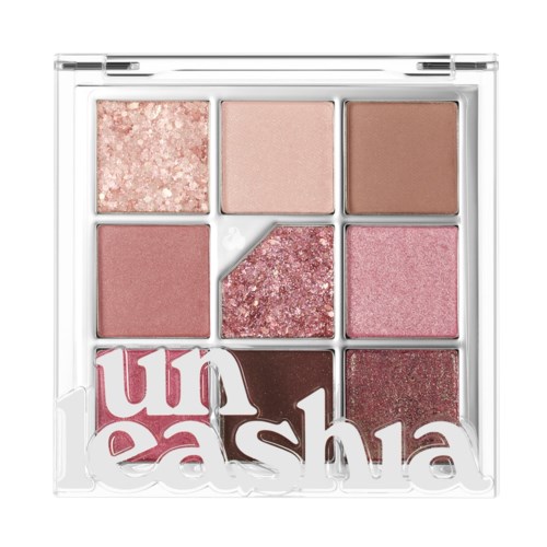 Kuuden sävyinen silmäluomiväripalette, jossa läpinäkyvä kansi ja "unapasha"-teksti.