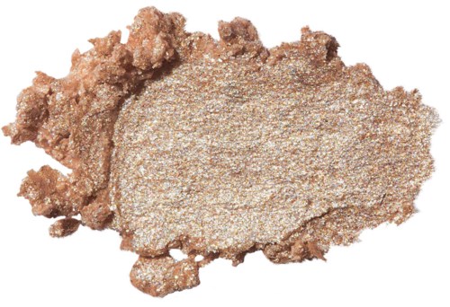 Detta är en mineralögonskugga med glitter, ljusbrun färg och en grov yta.