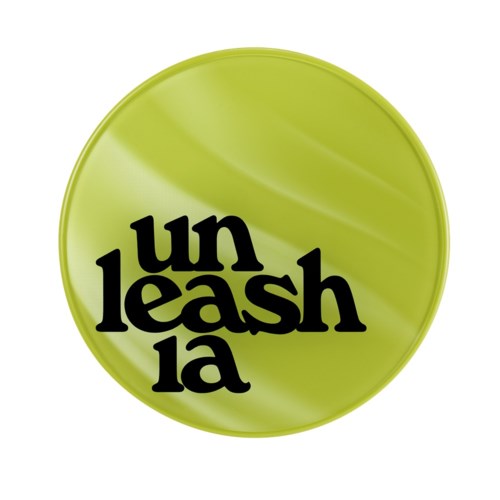 Ympyrän muotoinen vihreä logo, jossa on mustat paksut kirjaimet "un leash la".