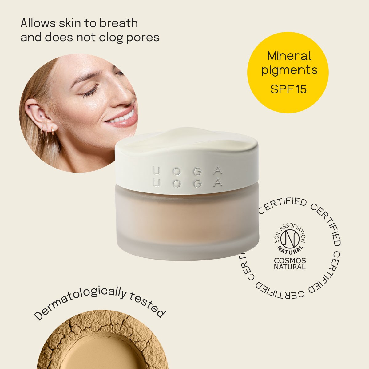 Uoga Uoga Mineral Foundation Powder with amber SPF15 Neversleeping Bea (obrázok 4)